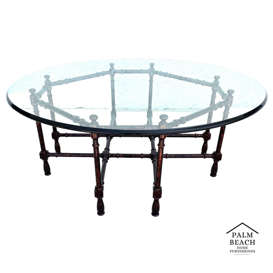 Vintage Baker Style Tortoise Shell Faux Bamboo & Glass Coffee Table