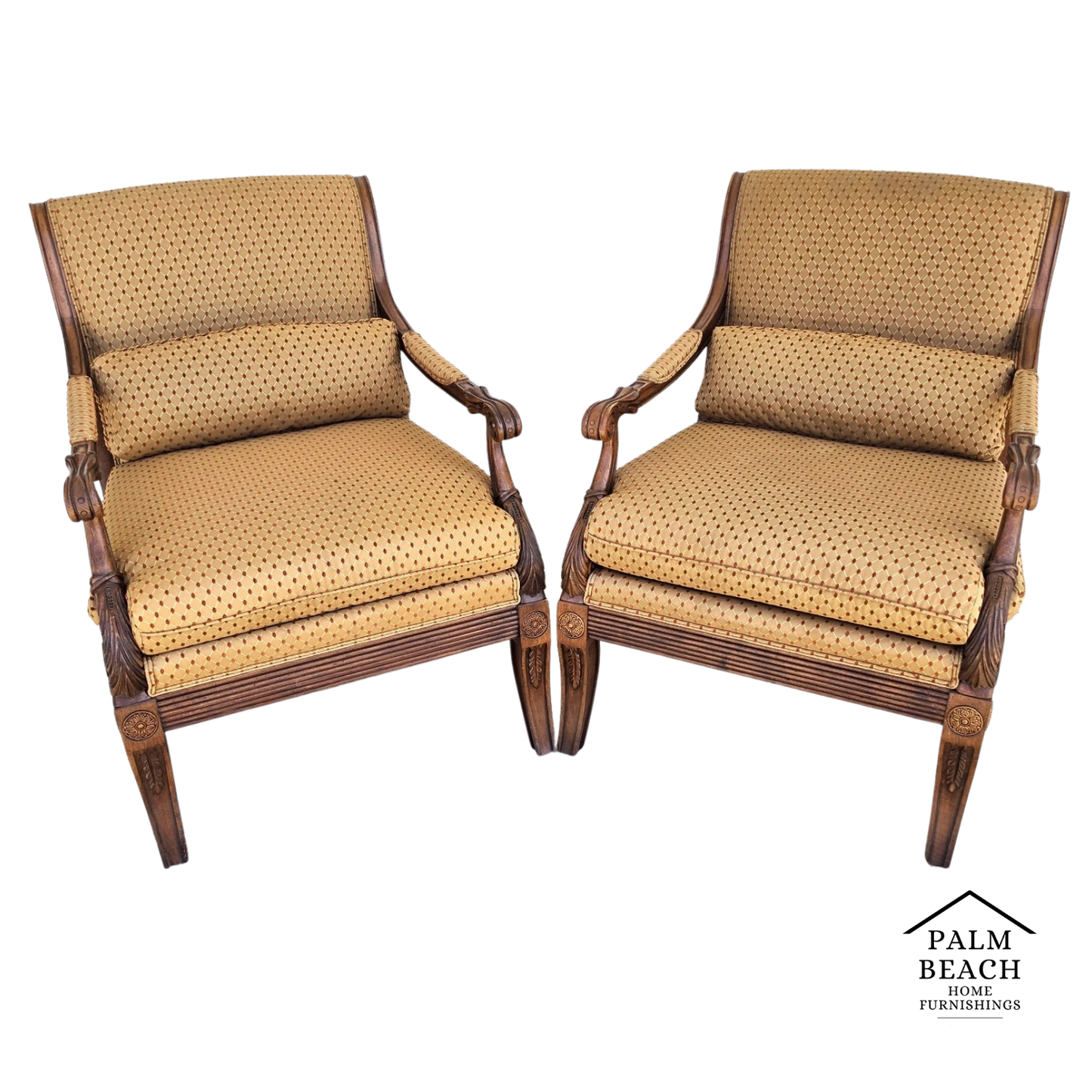 Ethan Allen Regency Style Bergere Lounge Armchairs Pair