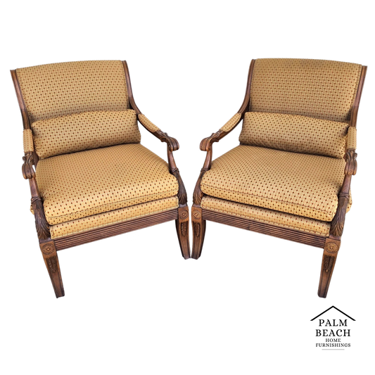 Ethan Allen Regency Style Bergere Lounge Armchairs Pair