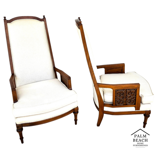 Vintage 1960s Italian Hollywood Regency High Back Lounge Armchairs Pair
