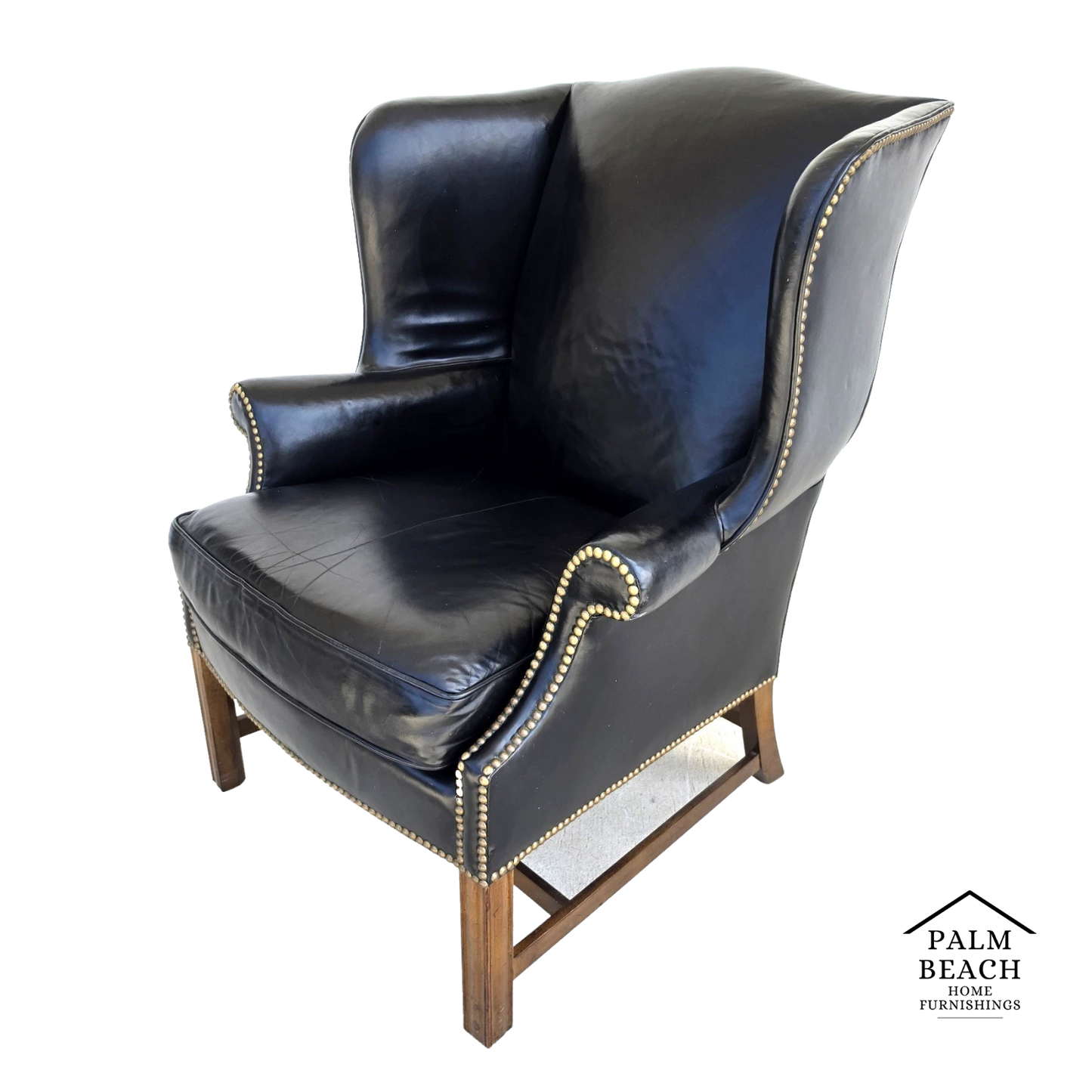 Classic Georgian Chippendale Black Leather Wingback Library Gentlemans Armchair