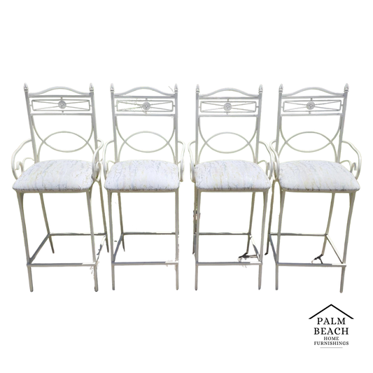 Set of 4 Vintage Coastal Palm Beach Regency Painted Metal Barstools.