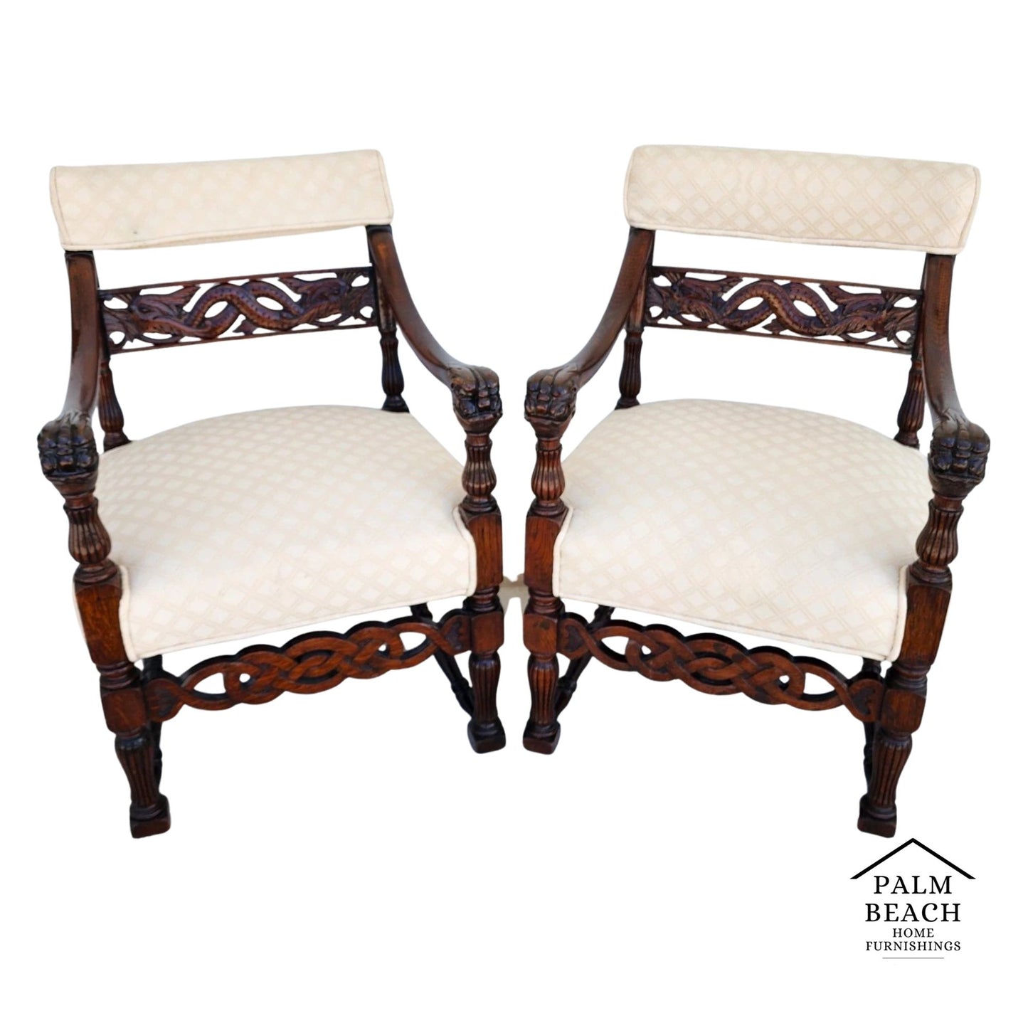 Chinoiserie Foo Dog Armchairs Pair Mid Century