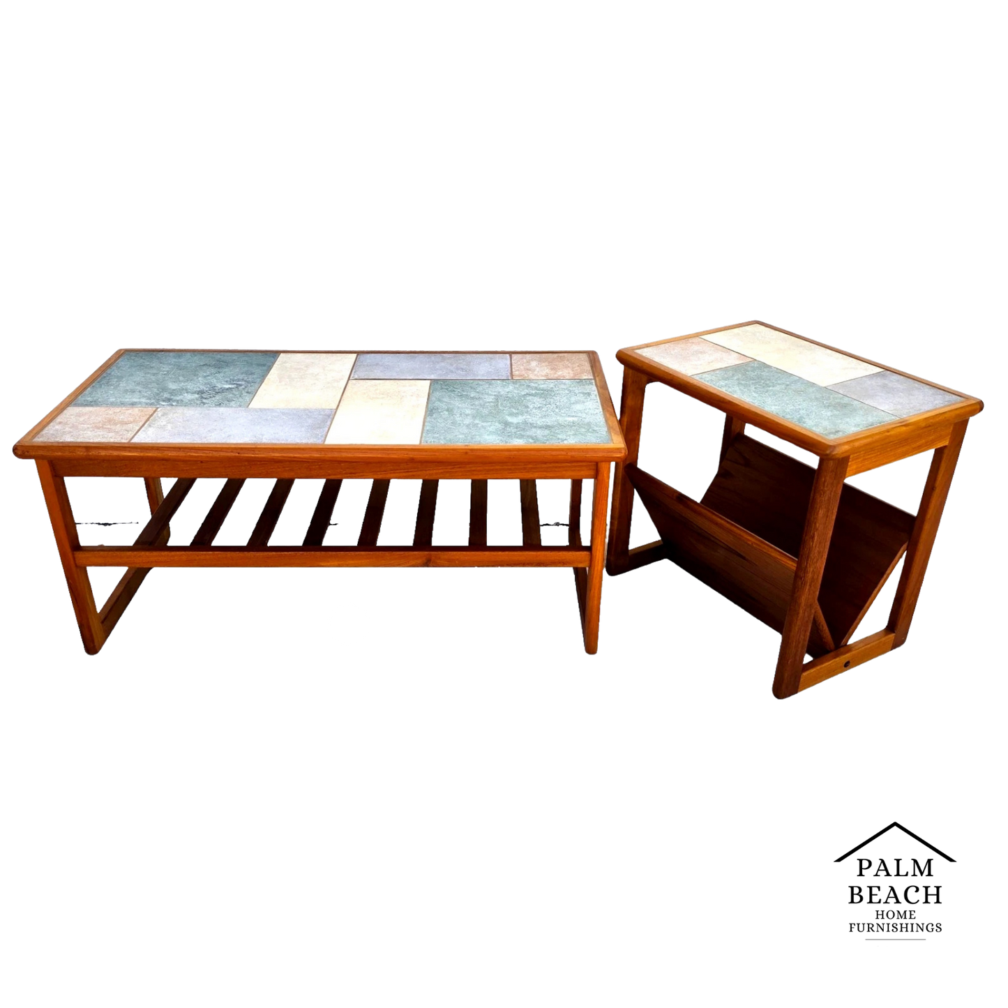 Vintage Mobelfabrikken Toften Danish MCM Solid Teak & Tile Coffee & Side Table
