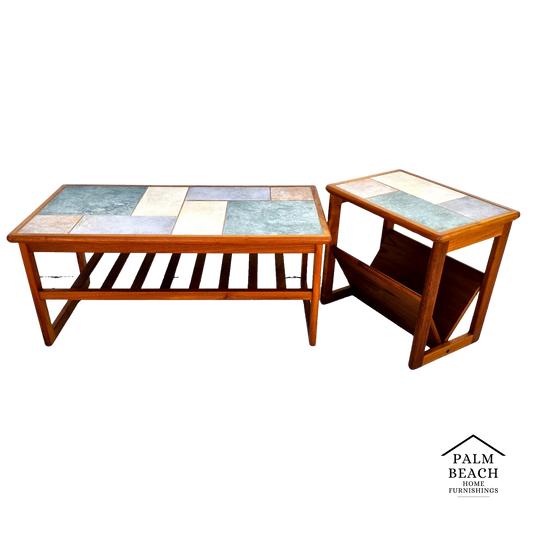 Vintage Mobelfabrikken Toften Danish MCM Solid Teak & Tile Coffee & Side Table