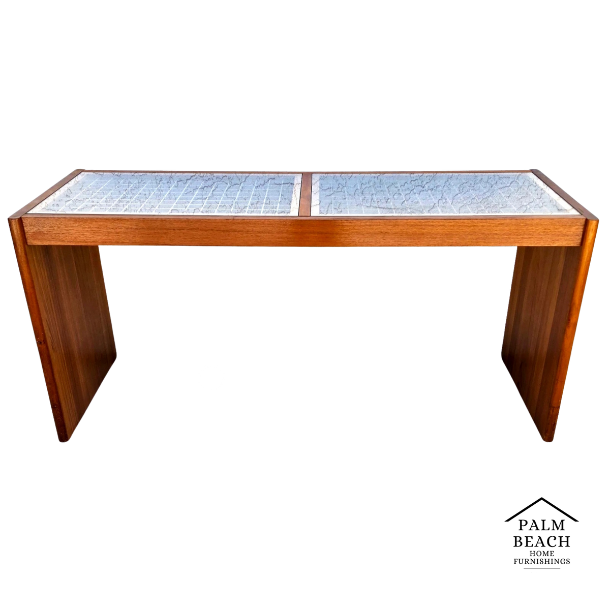 Vintage Komfort Danish Lattice Pattern Teak and Glass Console Table