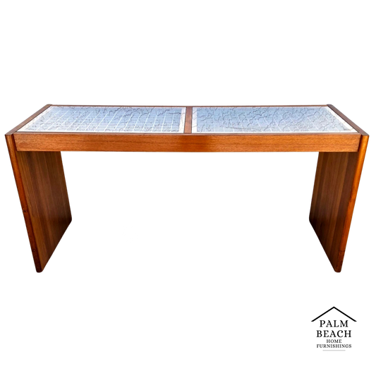 Vintage Komfort Danish Lattice Pattern Teak and Glass Console Table