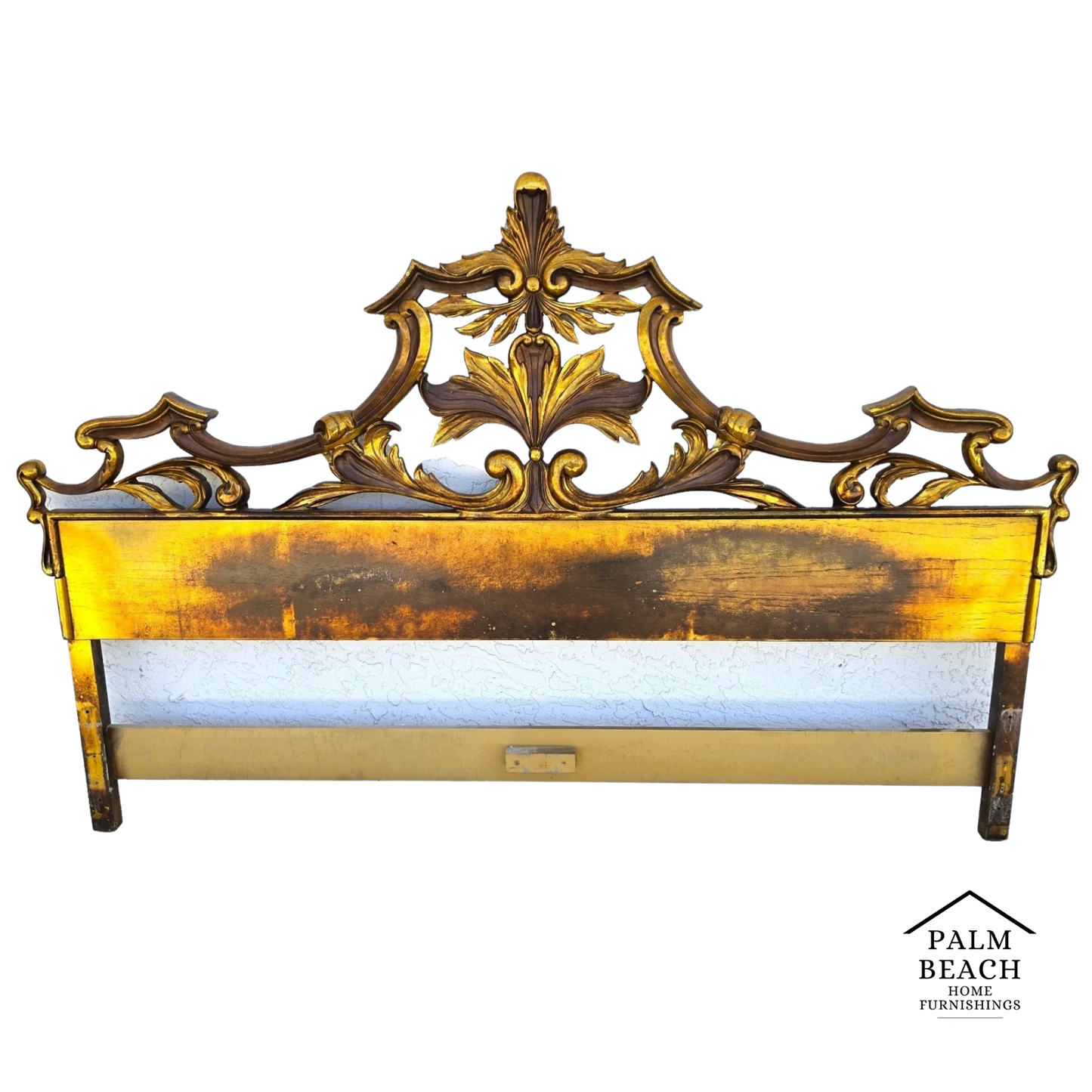 Mid Century French Rococo Louis XV Baroque Gold Gilt Metal King Headboard