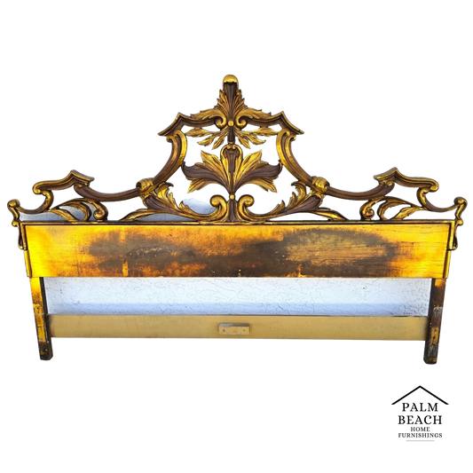 Mid Century French Rococo Louis XV Baroque Gold Gilt Metal King Headboard