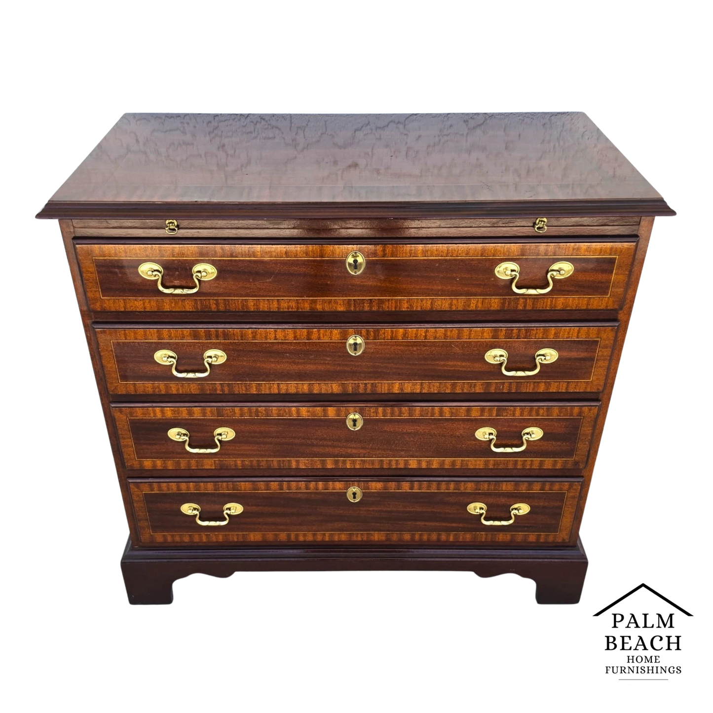 COUNCILL CRAFTSMEN Banded Mahogany Chippendale Bachelor Chest w Pullout Surface