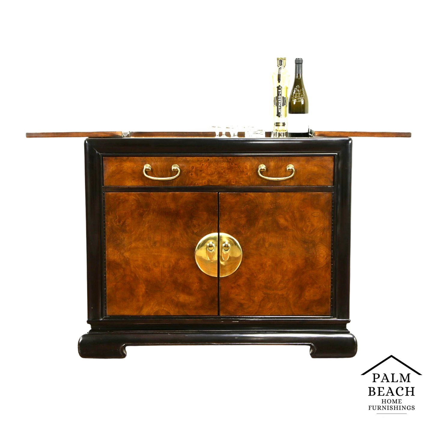 Vintage Bernhardt Chinese Style Rolling Dry Bar Cabinet or Buffet Server