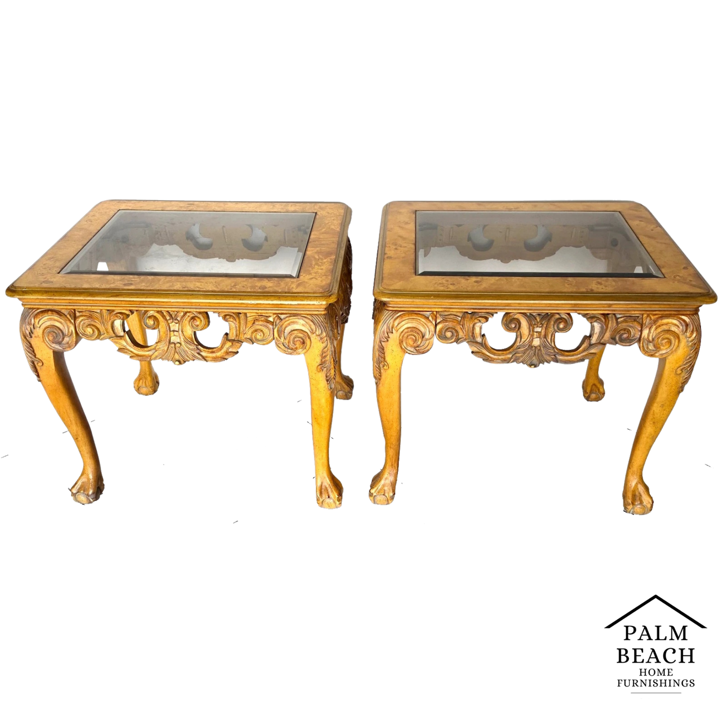 Chippendale Queen Ann Revival Style Solid Wood Side End Tables A Pair