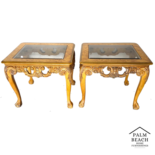 Chippendale Queen Ann Revival Style Solid Wood Side End Tables A Pair