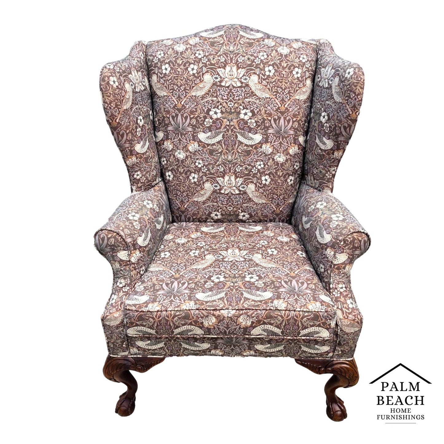 Vintage Hickory Chair Co Wingback William Morris Strawberry Thief Fabric