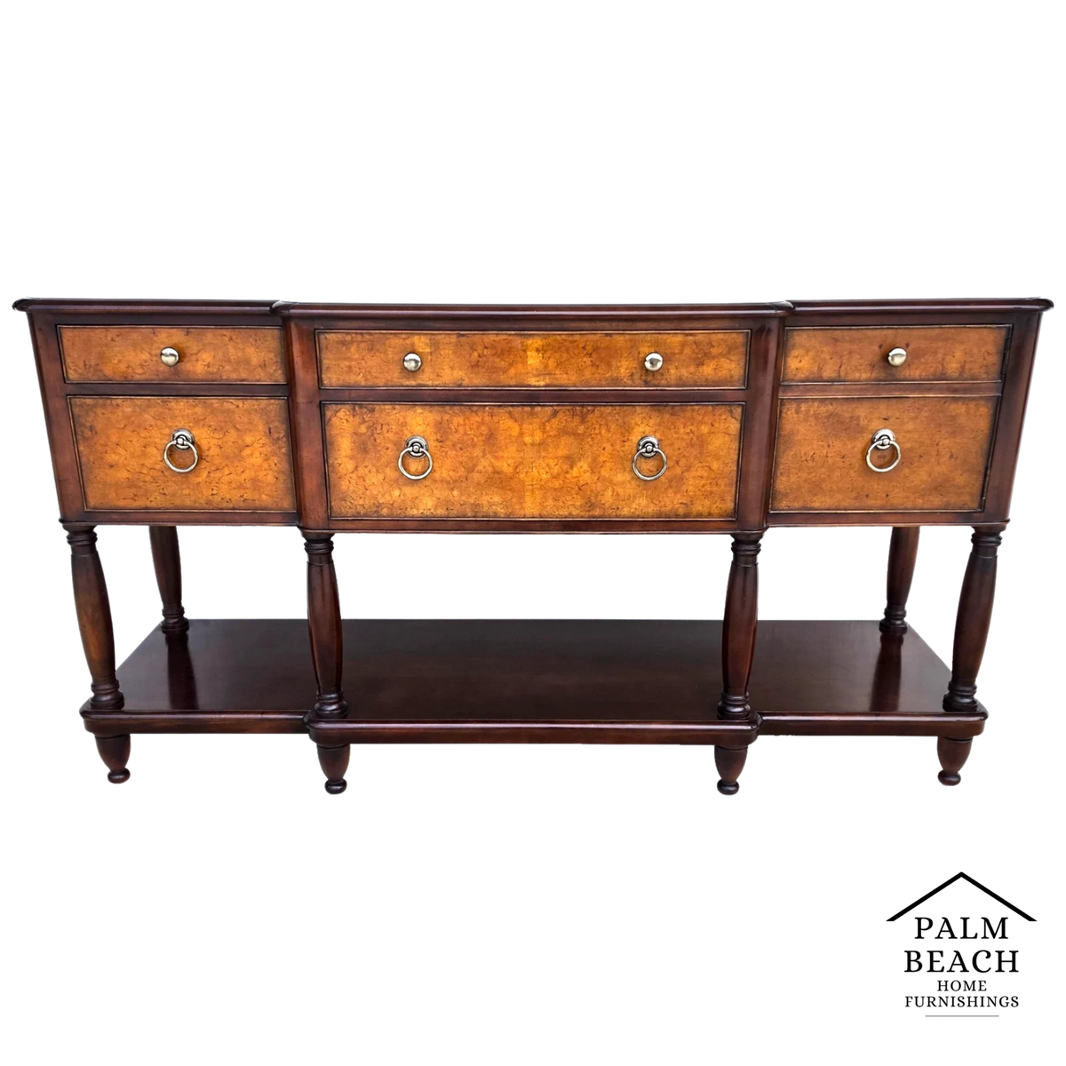 Baker Furniture Italian Provincial Mahogany Burl Wood Sideboard Buffet