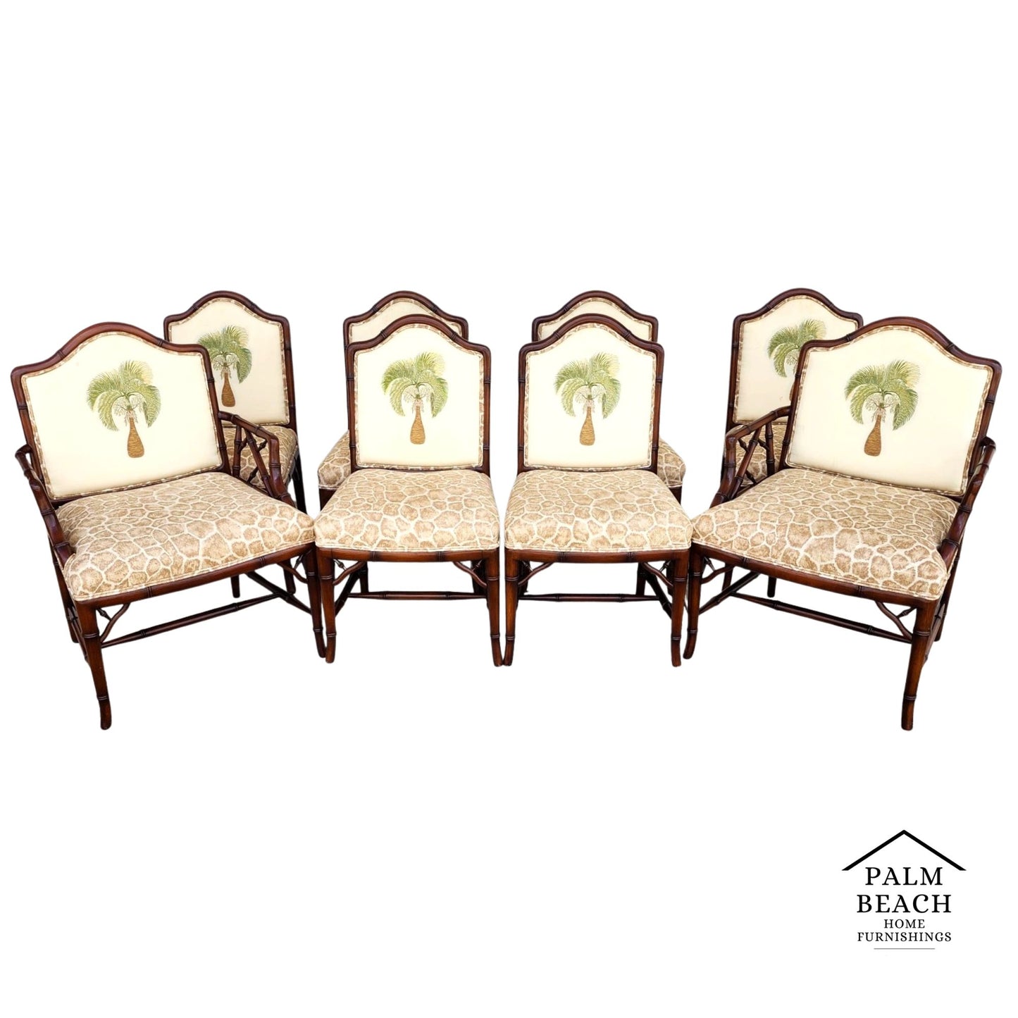 Vintage Chinese Chippendale Dining Chairs Bamboo Set of 8