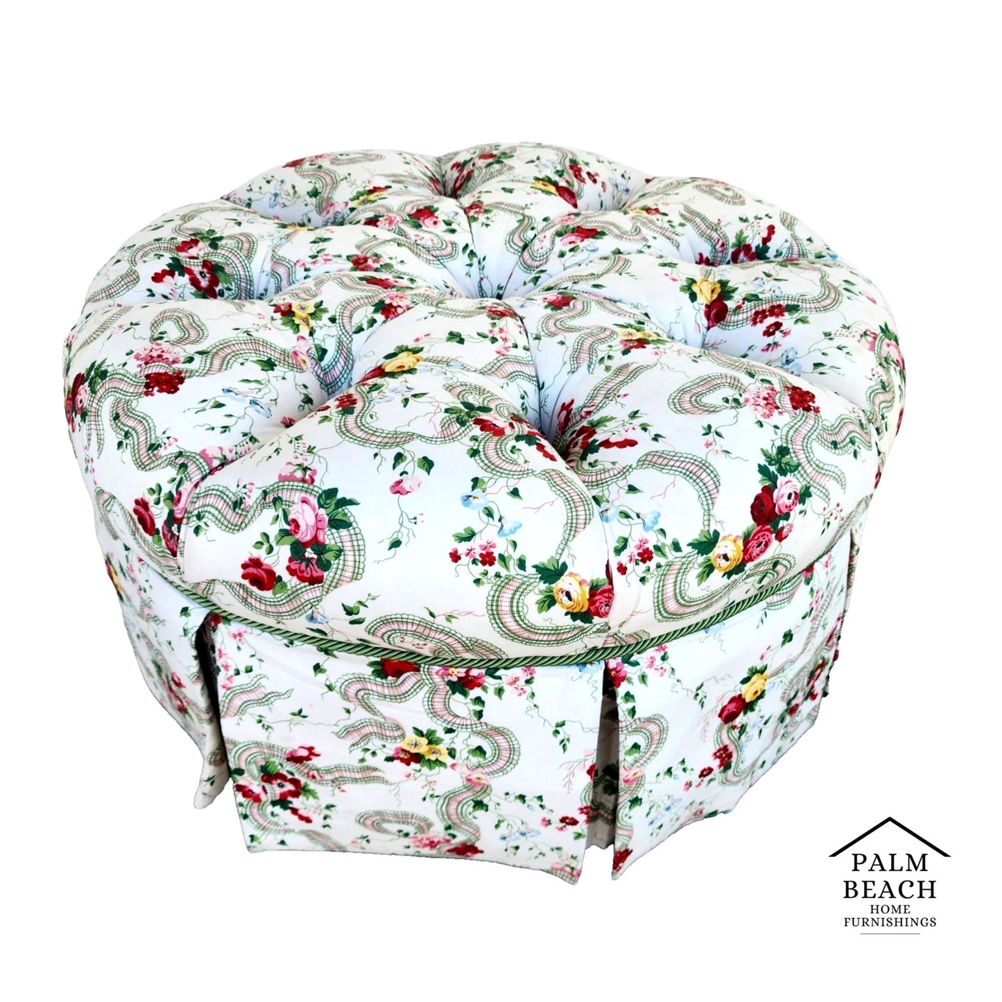 Floral Roses Ottoman Tufted Round