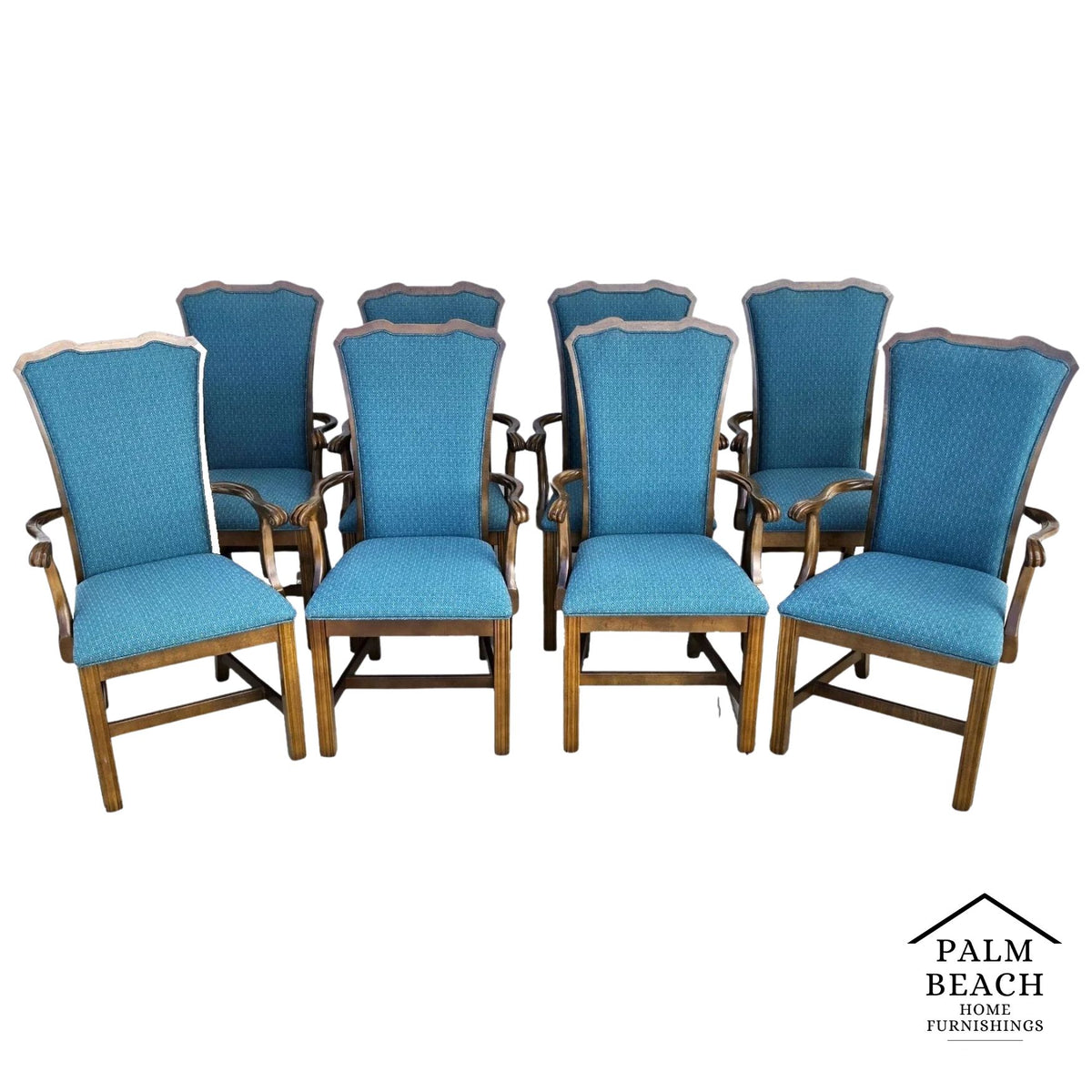 Vintage AMERICAN OF MARTINSVILLE Chippendale Dining Armchairs Teal Set of 8