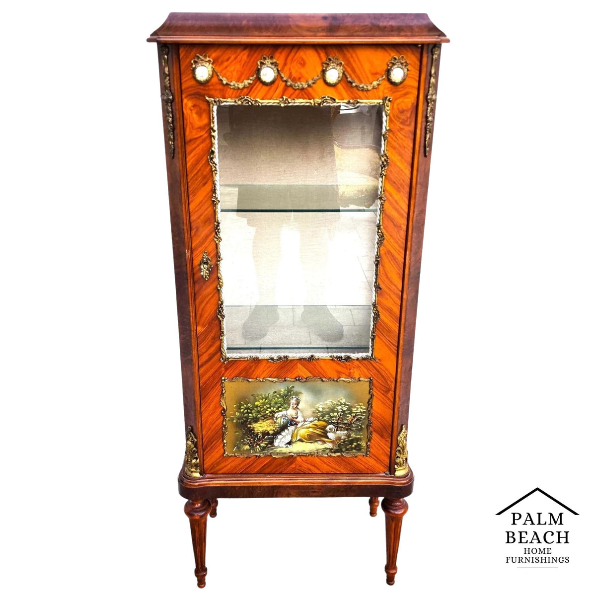 French Louis XVI Vernis Martin Style Vitrine Display Cabinet Gilt Bronze Mounts