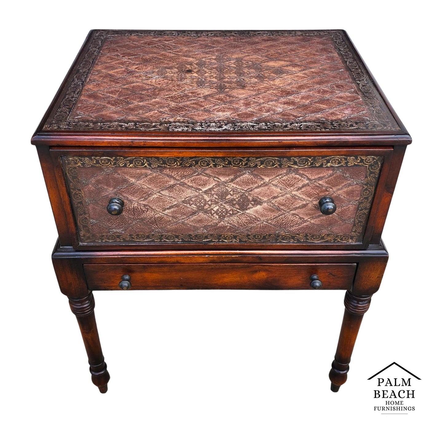 Theodore Alexander Leather Wrapped Side Accent Table