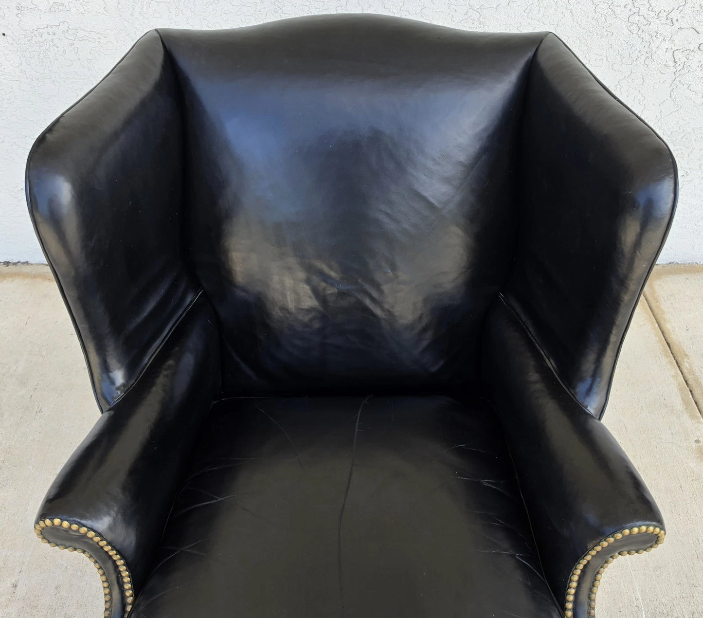 Classic Georgian Chippendale Black Leather Wingback Library Gentlemans Armchair
