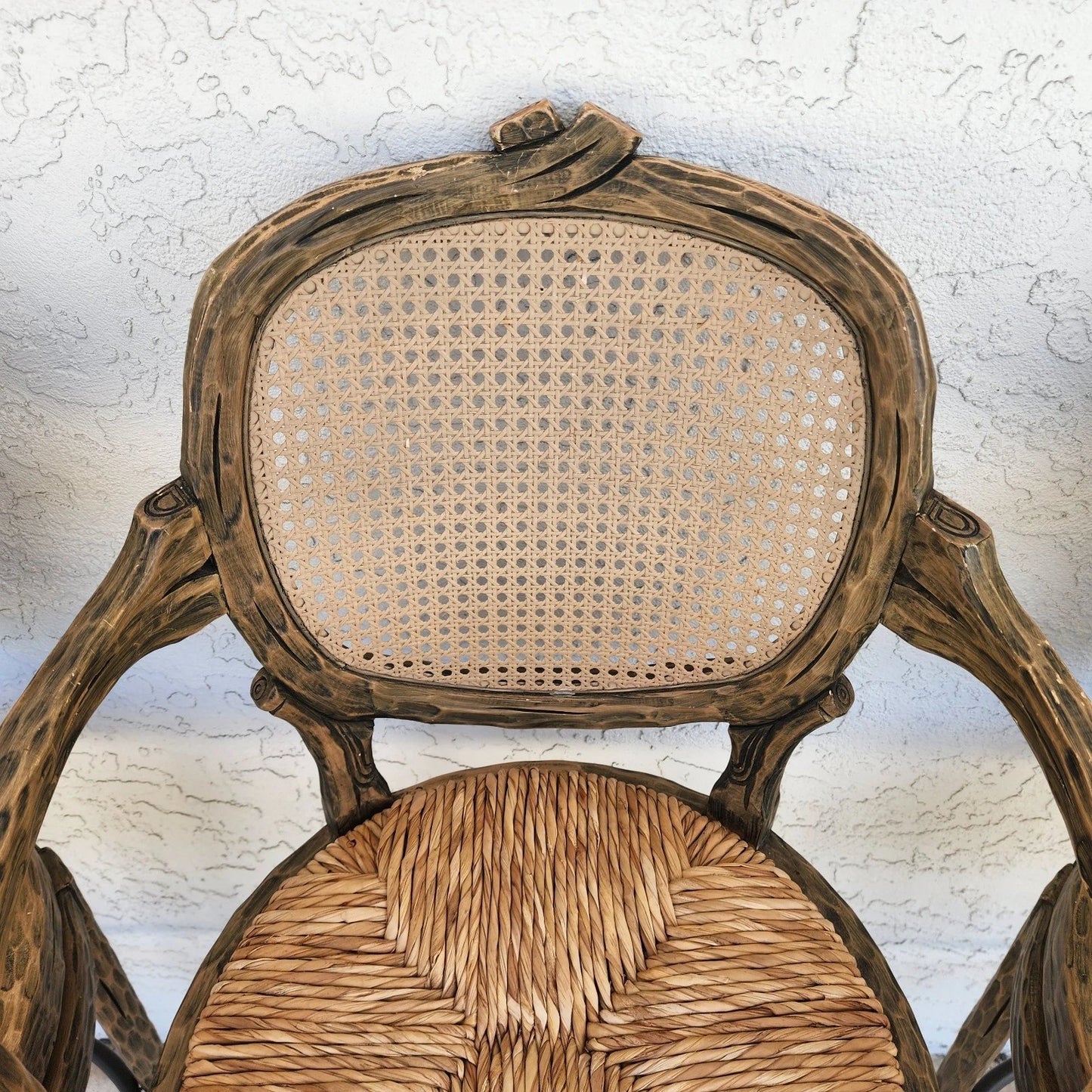 French Country Barstools Faux Bois Swivel Set of 3