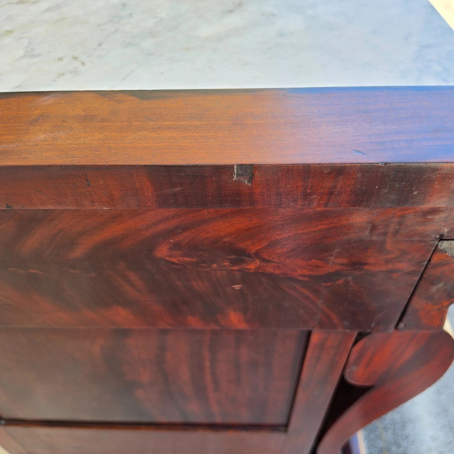 19th Century American Empire Flame Mahogany & Marble Cabinet Side Table