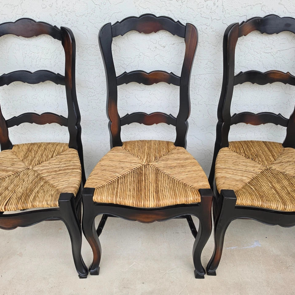 French Country Ladderback Rush Seat Dining Chairs Set of 4