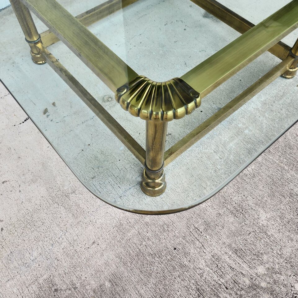 Mastercraft Style Coffee Table Brass Glass 1970s