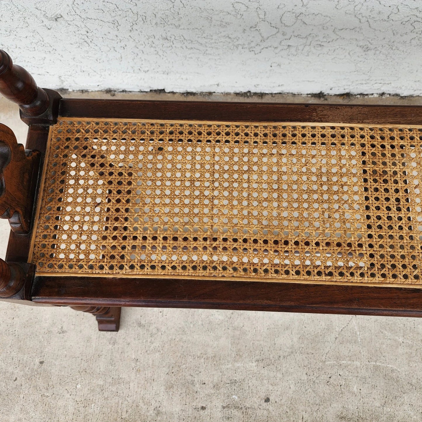 Antique English Walnut & Cane Window Bench