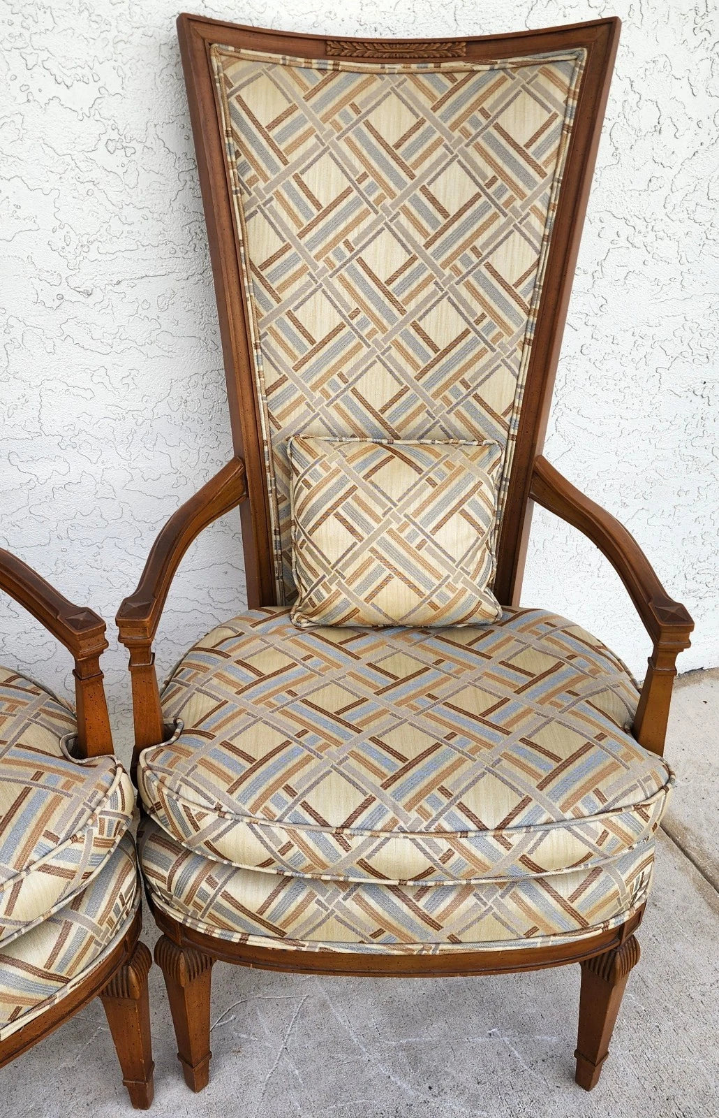 French Louis XVI High Back Accent Dining Chairs Pair