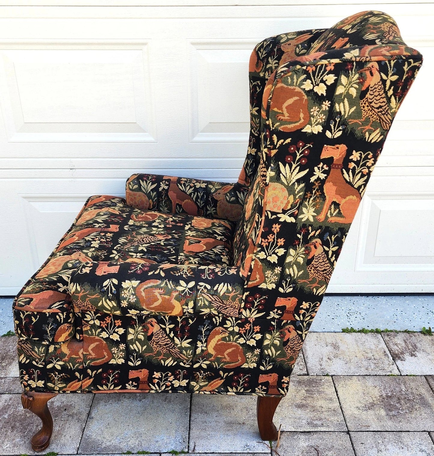 Vintage Chippendale Wingback Armchair French Country Farmhouse Animals