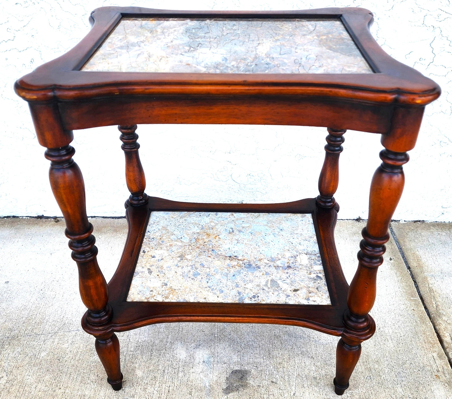 Theodore Alexander 2 Tier Mahogany & Marble Side Lamp Table With Pullout Top