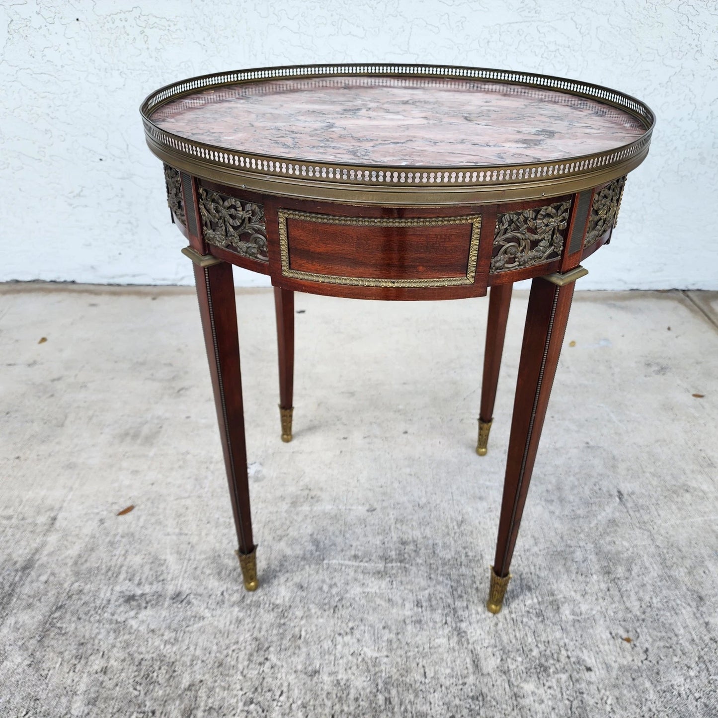 French Louis XVI Bouillotte Table With Rouge Marble Top