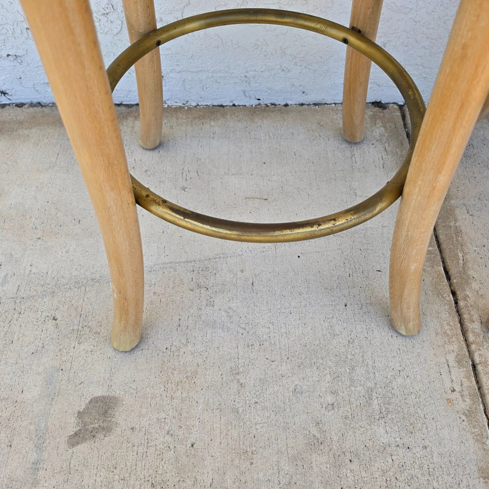 Vintage Venetian Grotto Style Carved Wood Palm Leaf Barstools Set of 2