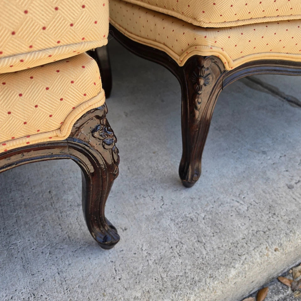 Pierre Deux Style French Country Provincial Bergere Lounge Chairs & Ottoman Pair