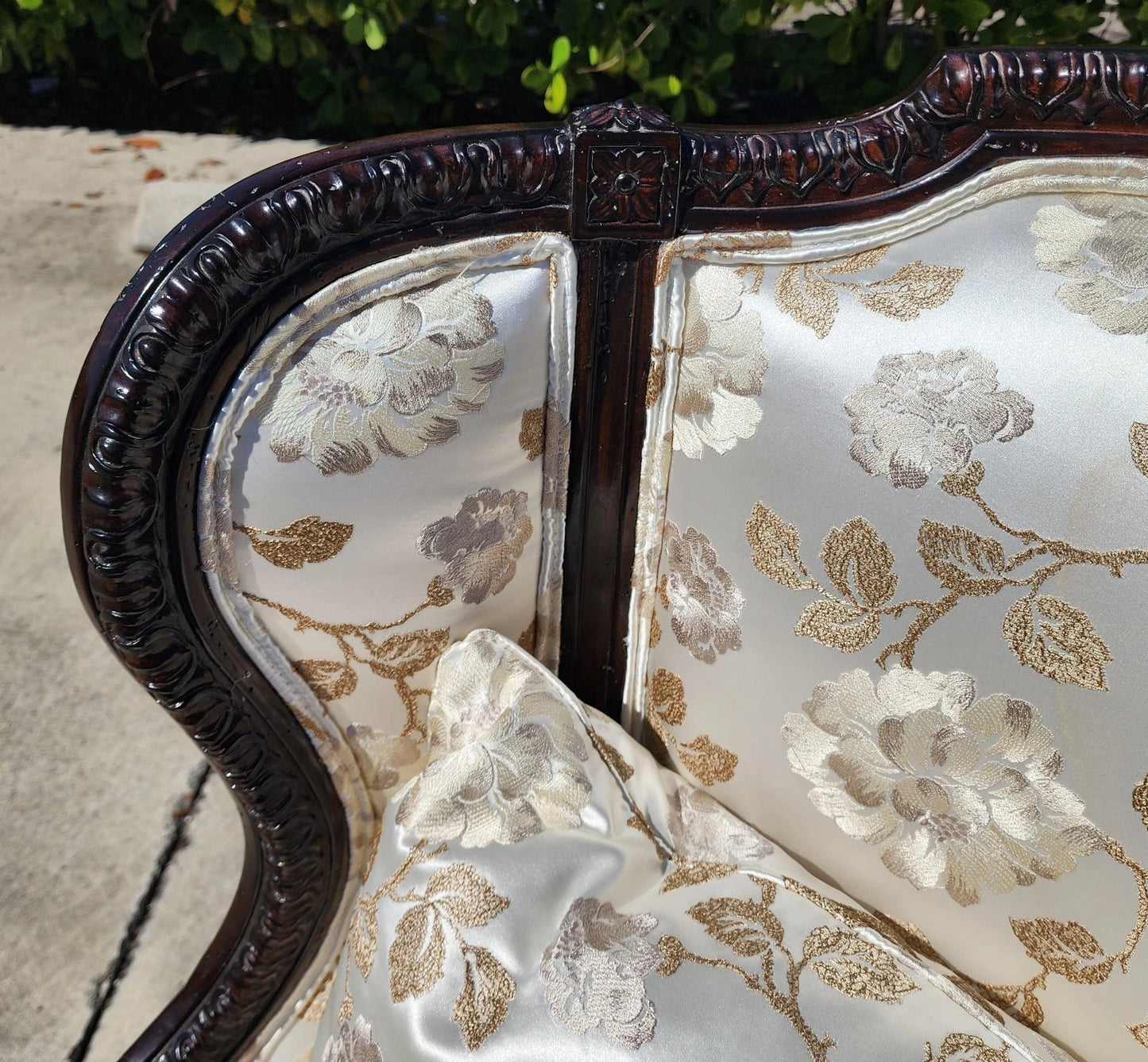 Marge Carson Wingback Chair Embroidered Silk with 7 Pillows