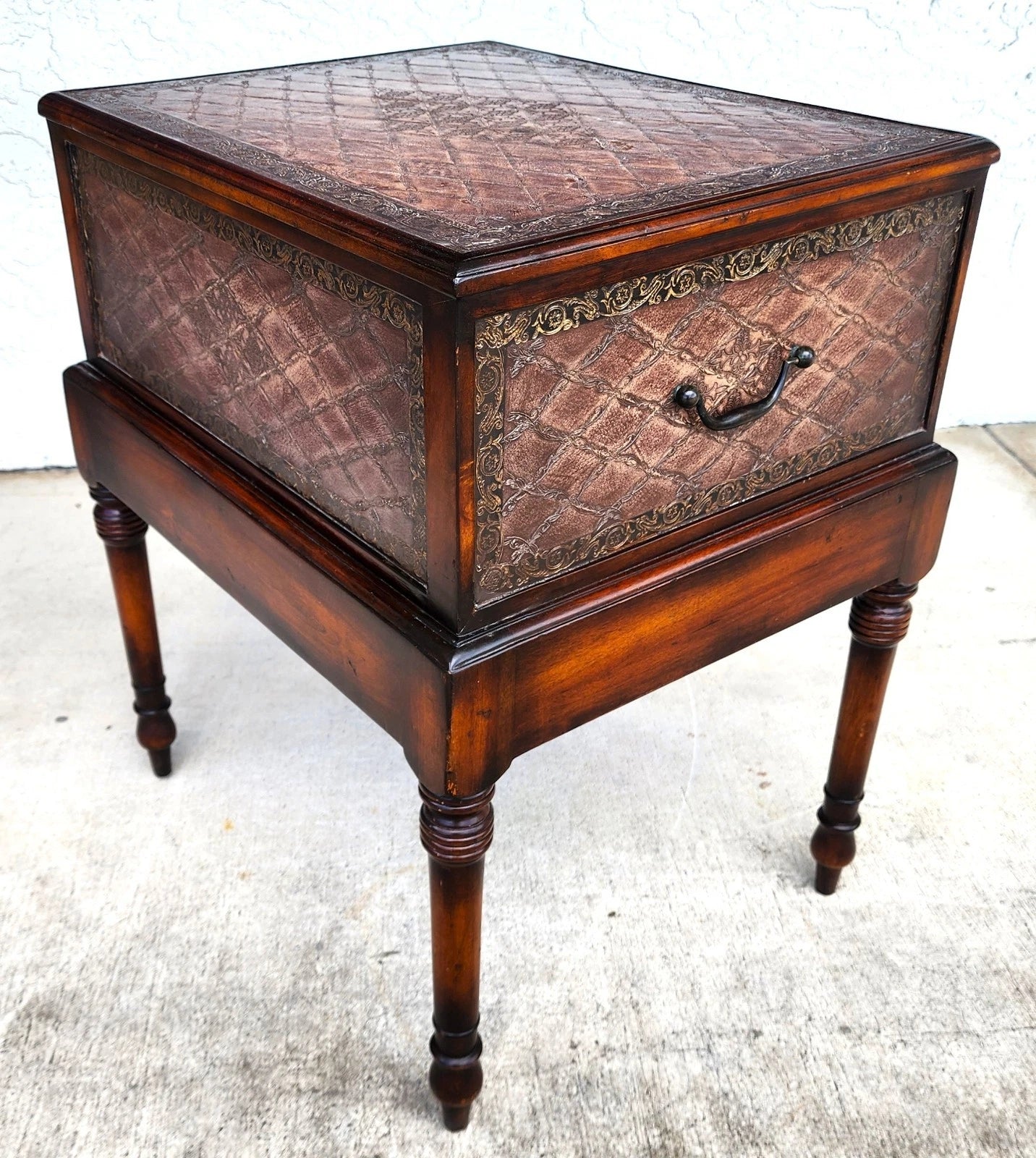 Theodore Alexander Leather Wrapped Side Accent Table