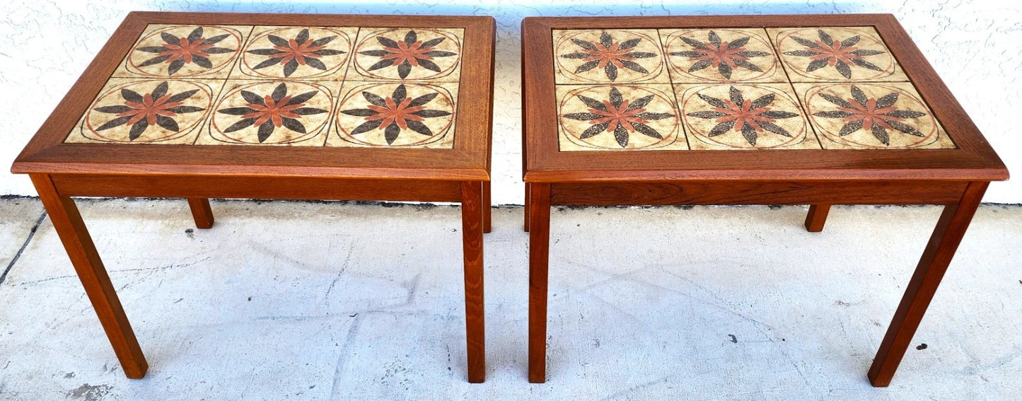 MCM Danish Teak & Tile Coffee & Side Tables 1960s Set of 3