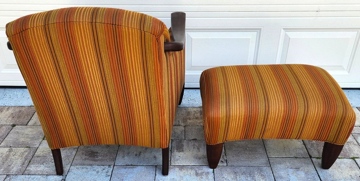 Vintage MCM Club Lounge Armchair & Ottoman Art Deco A Pair