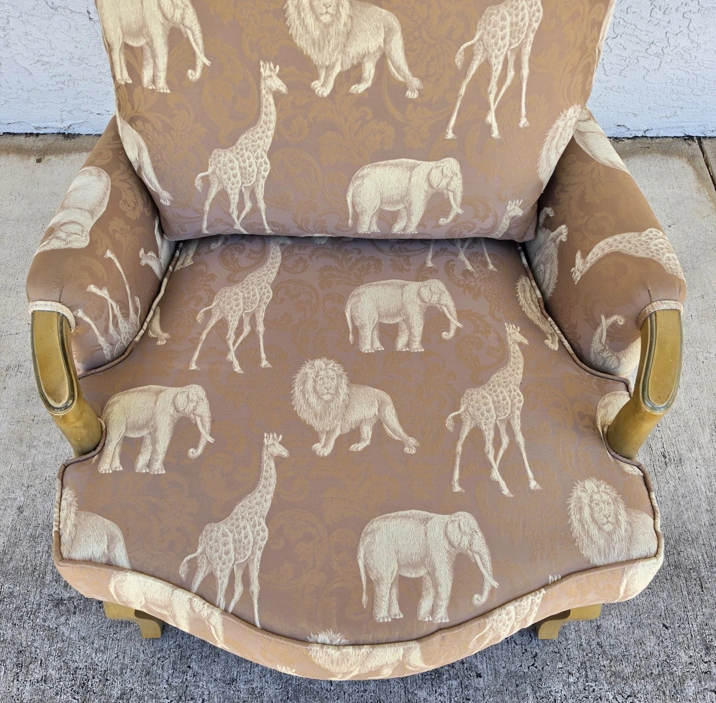 Safari Animals French Louis XV Bergère Armchair Lions Elephants Giraffes