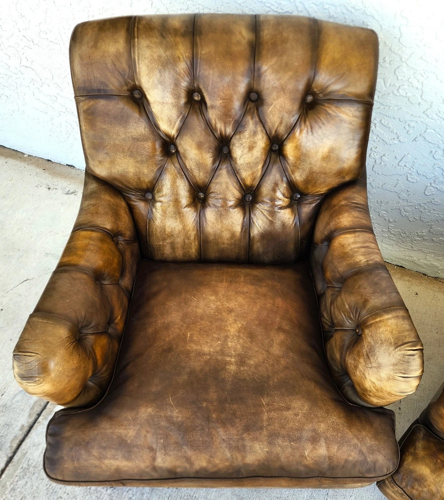 Top Grain Leather Club Chairs Pair