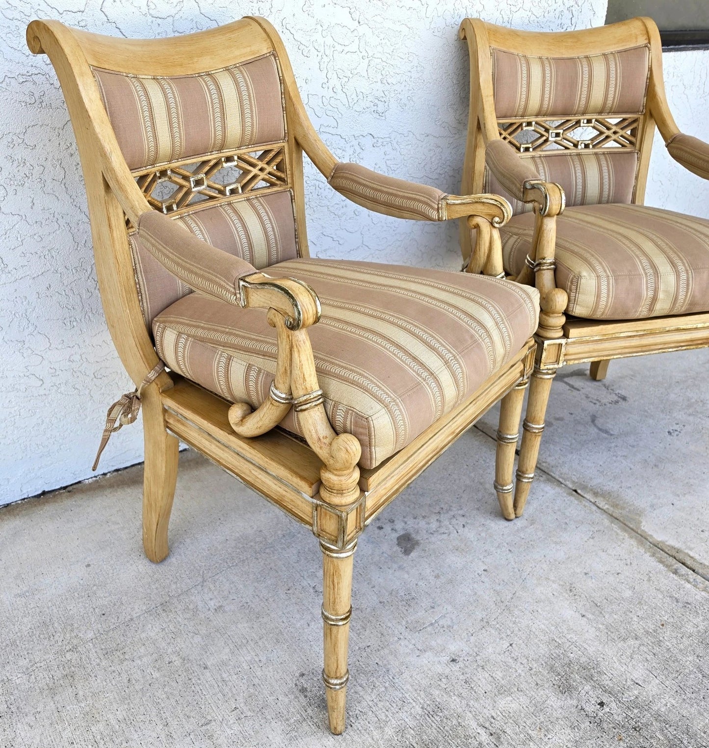 Century Furniture Regency Cane Seat Armchairs Pair