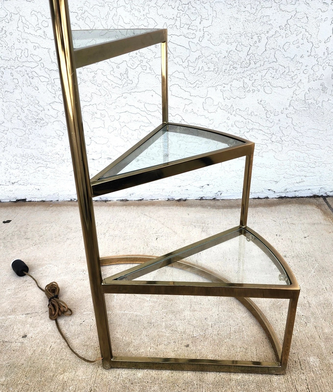 Vintage MCM Floor Lamp Table 3 Tier Step Brass & Glass