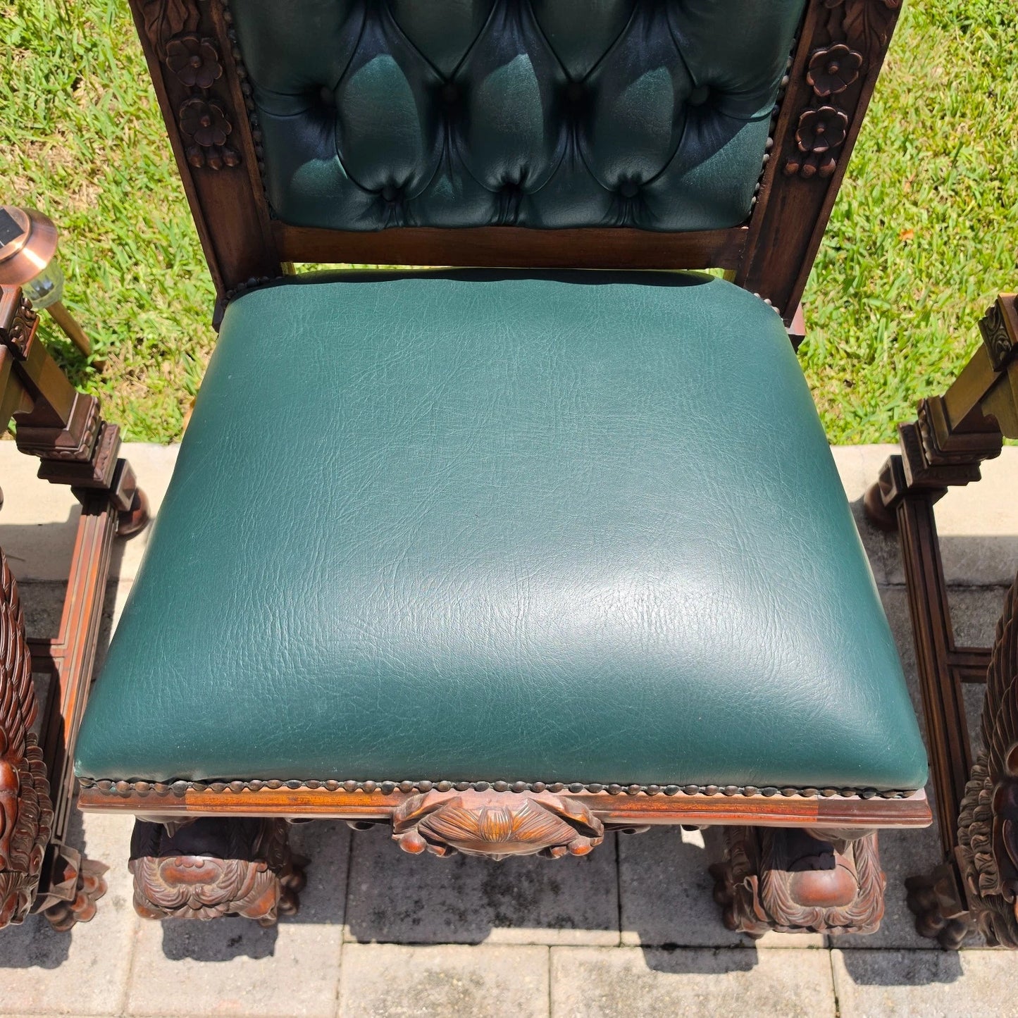 Antique Italian Renaissance Revival Hand Carved Dining Chairs Set of 4