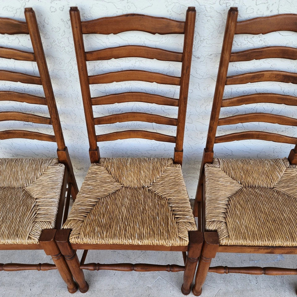 Vintage Ladder Back Rush Seat Dining Chairs Set of 8
