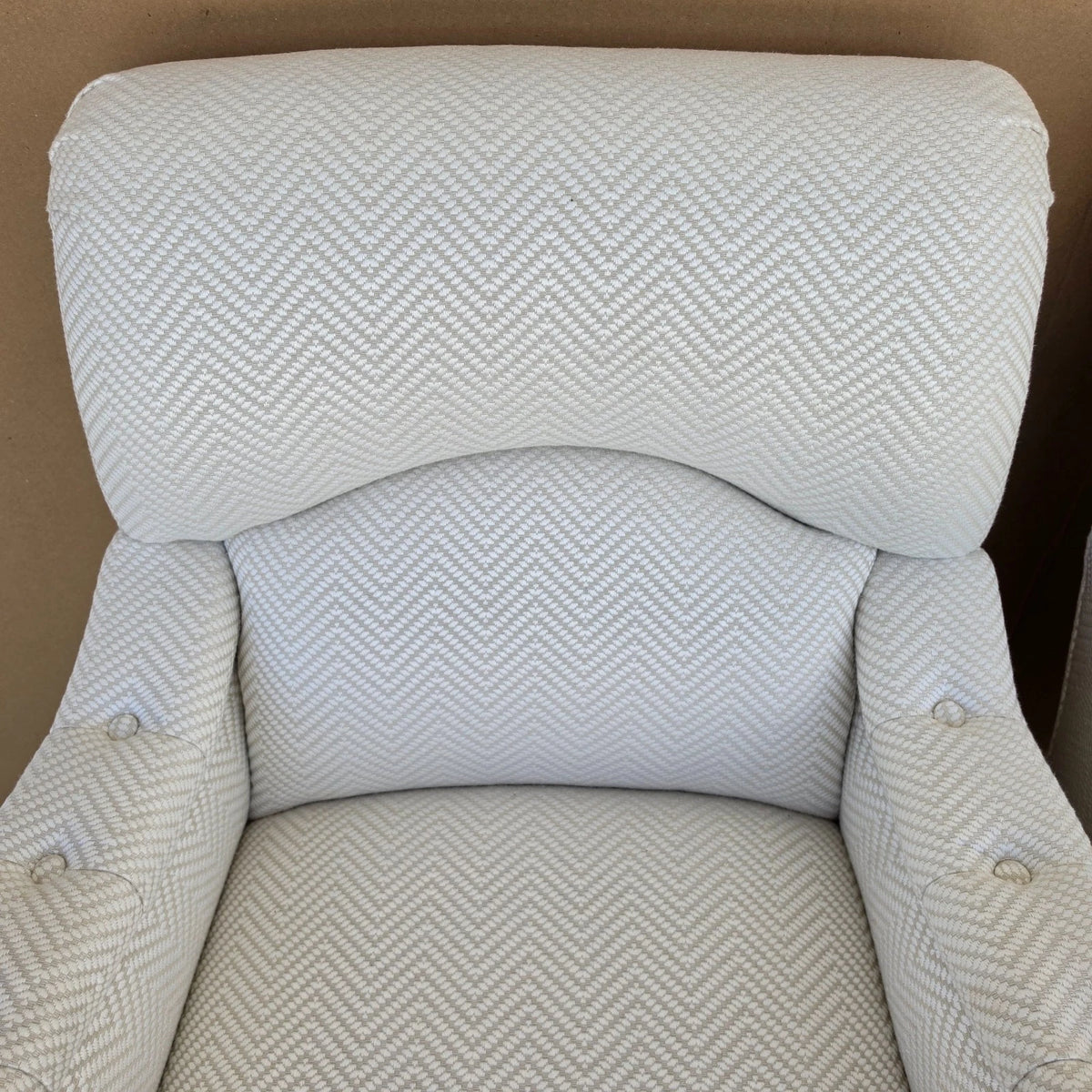 Pair Baker English Country Scroll Arm Lounge Chairs Tufted Herringbone Casters