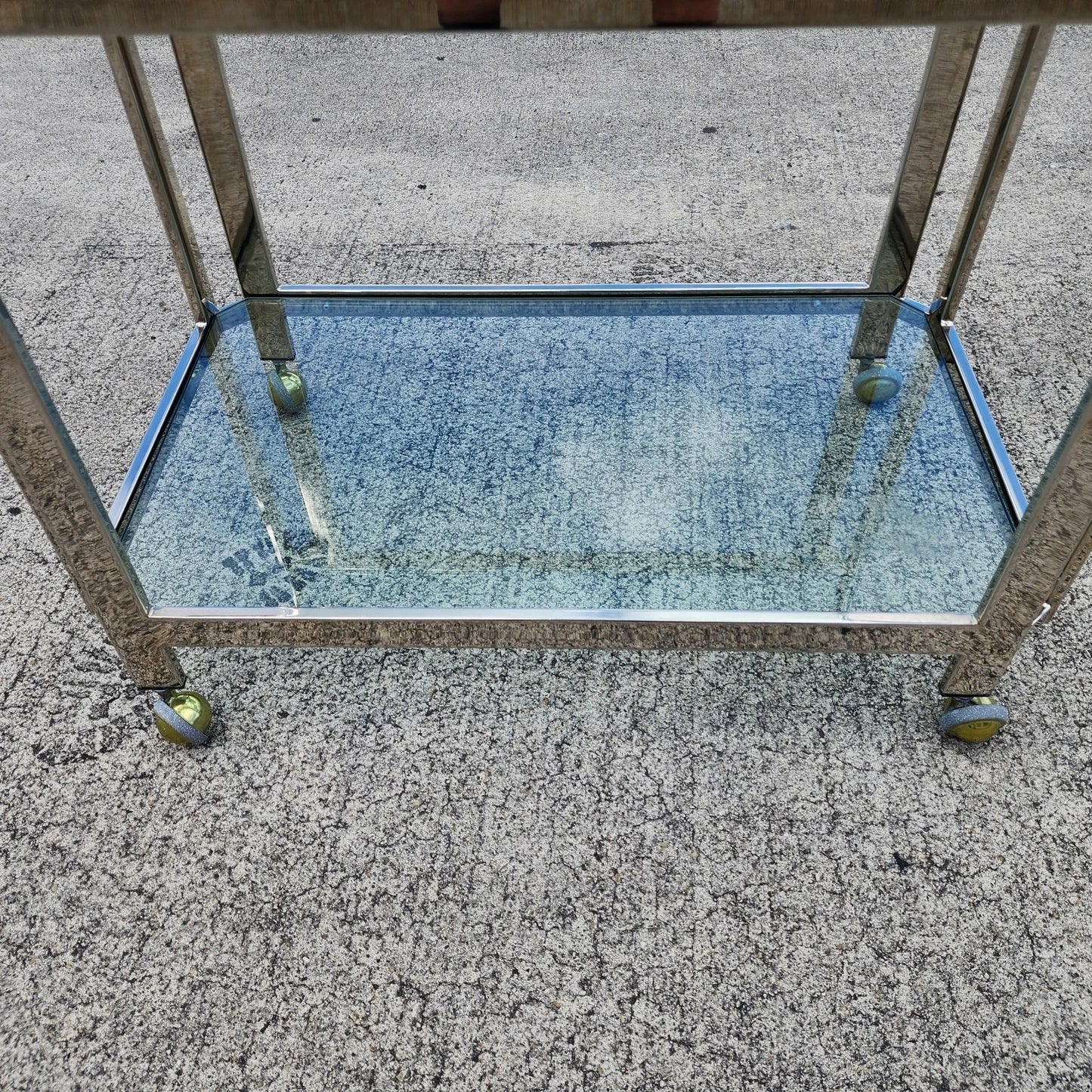 MCM Milo Baughman Style Chrome Bar Serving Cart 1970s