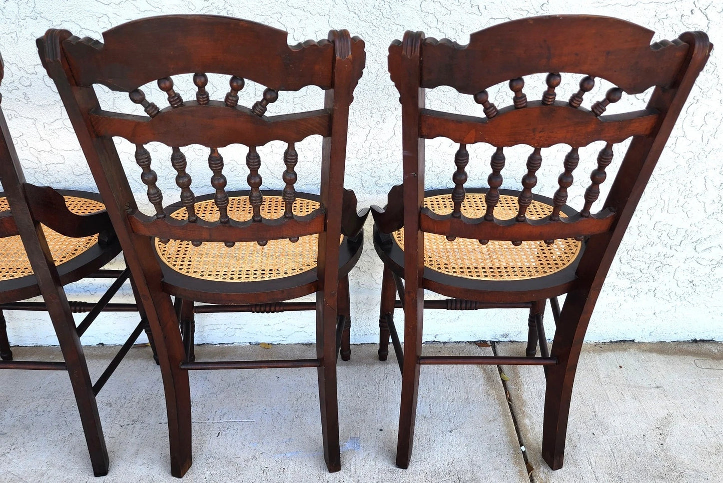 Antique Eastlake Victorian Style Walnut Cane Seat Side Dining Chairs Set of 4