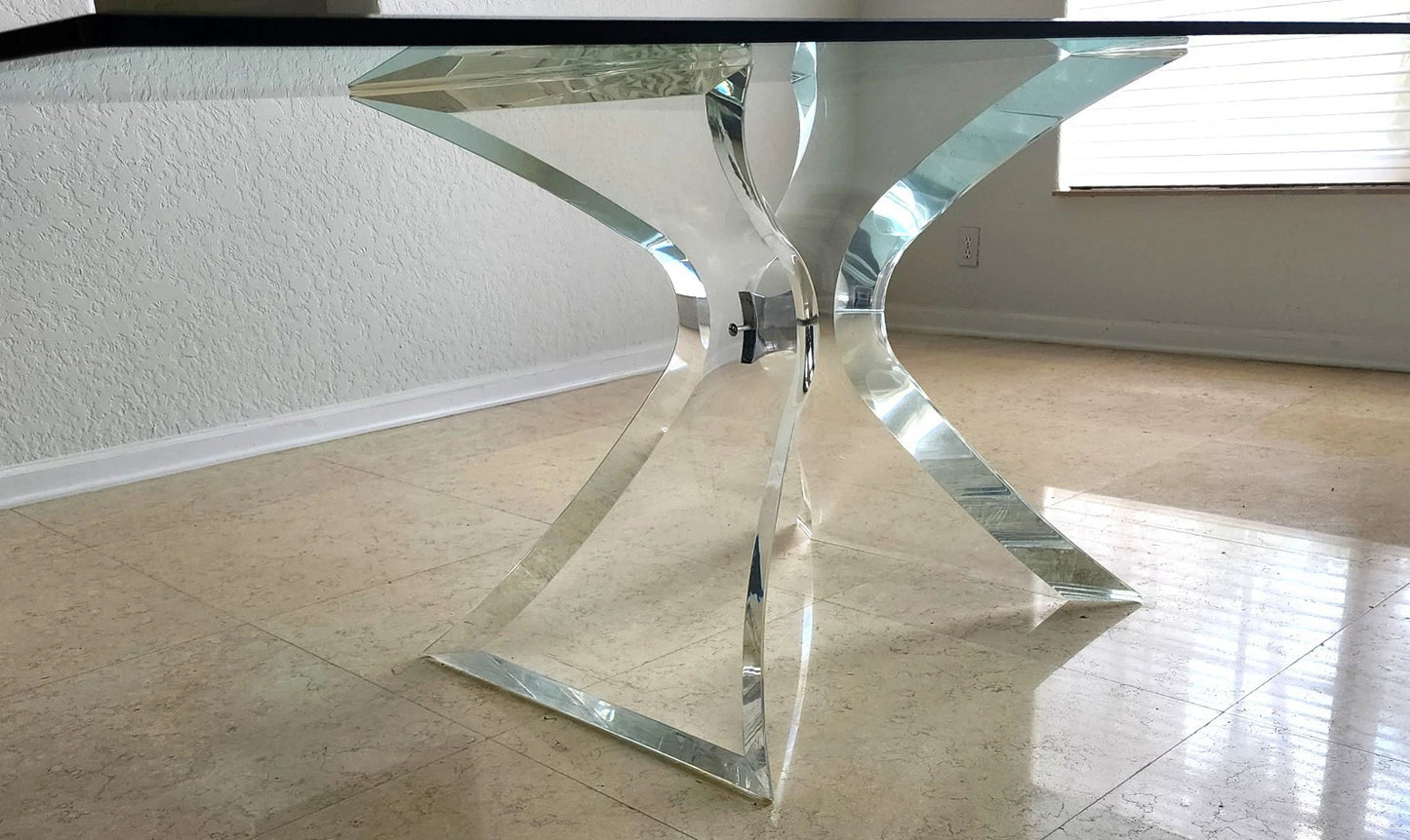 Lion in Frost Lucite & Glass Dining Table Signed 1970s